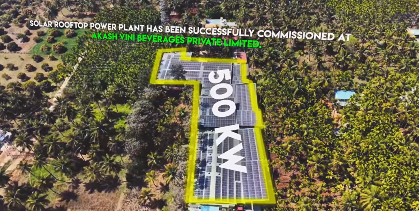 500 kW solar rooftop power plant at Akashwini Beverages Tumkur installed by Power Inc Solaar